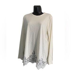Ralph Lauren Lace Trim Top Medium Ivory Soft Cotton Modal Cottage Minimalist